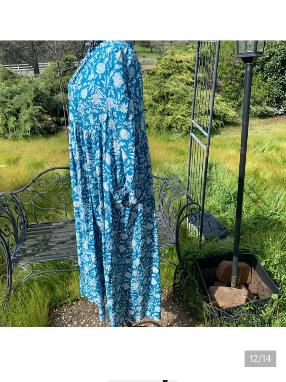 Bohemian Turquoise Blue & White Maxi Dress - Picture 10 of 12